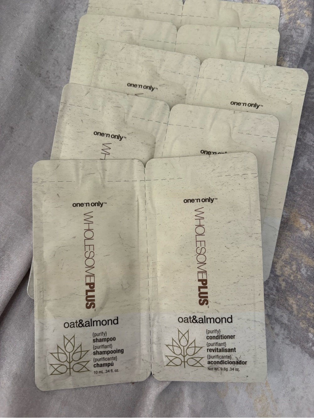 10 x one 'n only Wholesome Plus Oat & Almond Shampoo + Conditioner travel size